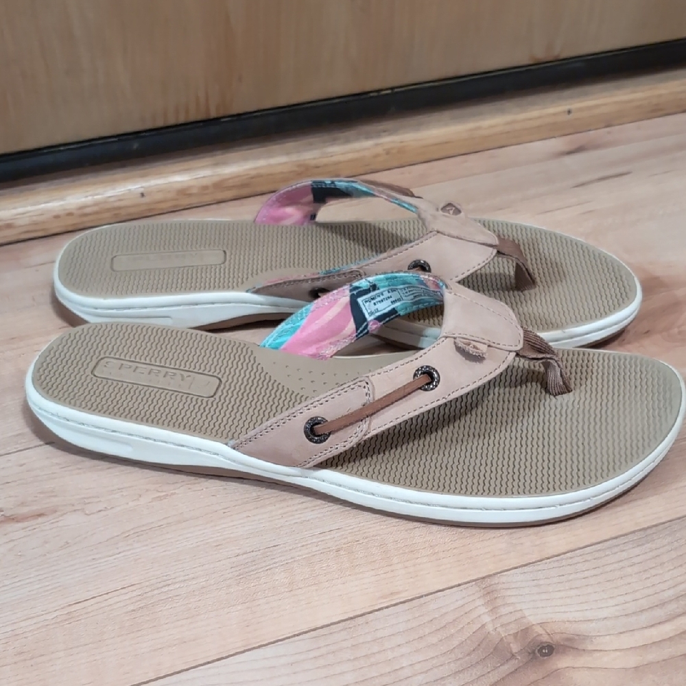 Sperry Tan Sandals with Textured Footbed and Wide Straps